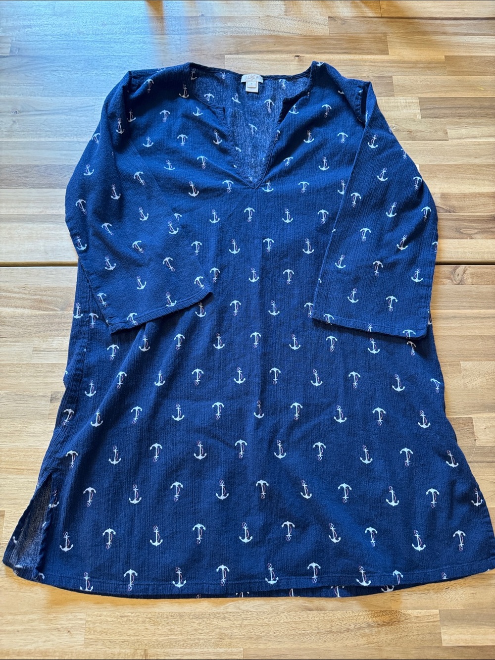 J. Crew Navy and White Anchor Print Top/Swimsuit Cover - Size M
